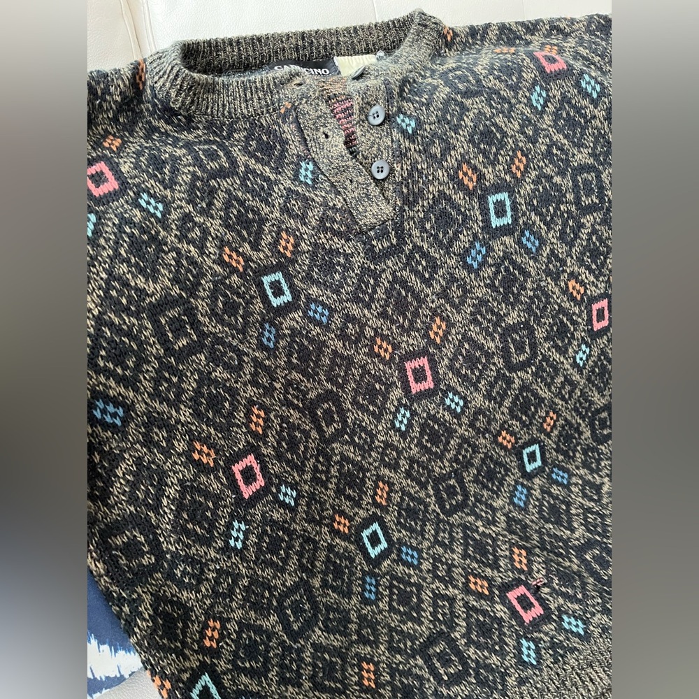 Capucino vintage Men's Geometric Crewneck Sweater - Black and Multicolor